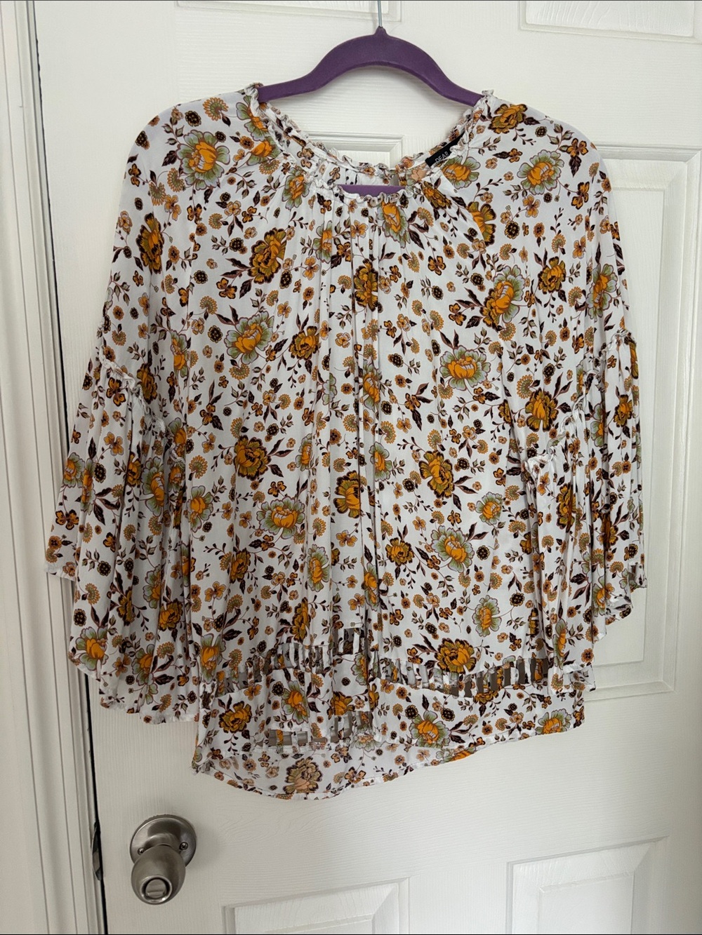 Dear John White Blouse with Mustard and Olive Floral Print